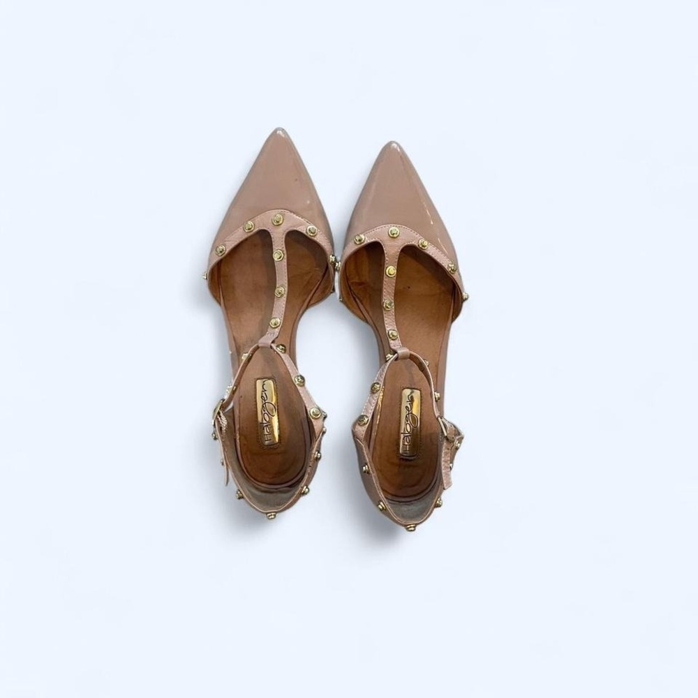 Halogen Olson pointytoe studded T-strap Flat patent‎ leather woman flats Sz 6.5